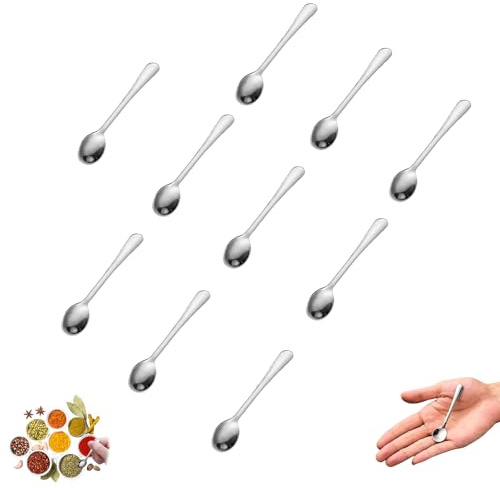 10 Piezas Cucharas Mini Espresso de Acero Inoxidable, Cucharas Pequeñas para Especias, Sal, Miel, Té y Café, Compactas y Portátiles (7,5 cm, Plata)