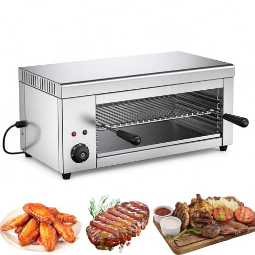 RUODATONLY Griglia a salamandra da 2000W, intervallo di Temperatura 50-300 °C, Struttura in Acciaio Inox e raccogli briciole Facile da Pulire, per Uso Domestico, Commerciale, casa e Ristorante