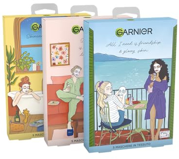 Garnier Cofanetto Maschere Viso in Tessuto – 5 Maschere per Idratare, Illuminare ed Energizzare la Pelle – Limited Edition – 1 cofanetto di 3