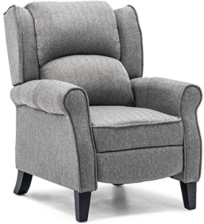 More4Homes EATON WING BACK FIRESIDE HERRINGBONE FABRIC RECLINER ARMCHAIR SOFA CHAIR RECLINING CINEMA (Herringbone Grey)