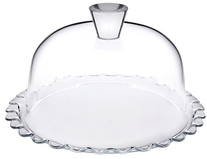 A&R Piatto espositore per pasticceria in vetro trasparente con campana in vetro