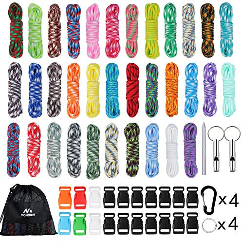 Werpower MONOBIN 550 Paracord Bracelet Kit - Type III Survival Parachute Cord Combo Crafting Kit with Buckle, Carabiner and Key Ring for Making Paracord Bracelet, Dog Collar, Lanyard