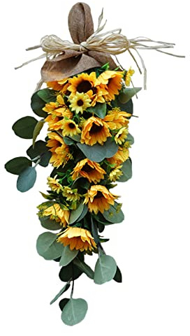 WYSRJ Swag di girasole da 61 cm, decorazione decorativa con girasoli e foglie di eucalipto primavera estate a goccia corona per porta anteriore, festa di nozze, decorazione della casa
