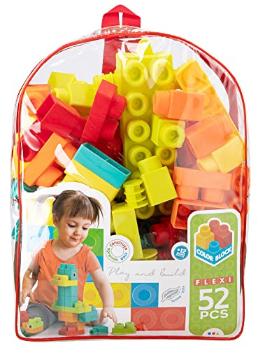 ColorBaby 49733 - Bloques de Construcción para niños Flexi/Incluye 52 Piezas, Juguetes para niños, Juegos educativos/Piezas de construcción Grandes de diversas Formas, Colores y Textura Blanda