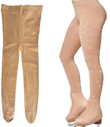A&K L'YDIA Ice Skating Socks Roller Skating Socks Spiral Figure Skating Socks Tights Crystal for Child/Adult Women Dance
