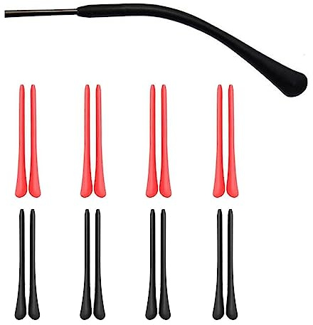 Gdnmpat 8 Pairs Eyeglass End Tips Ear Sock Pieces Anti-Slip Silicone Tube Holder Glasses Retainers Replacement Temple Tips Soft Silicone for Thin Metal Slim Eyeglass Legs(Black/Red)