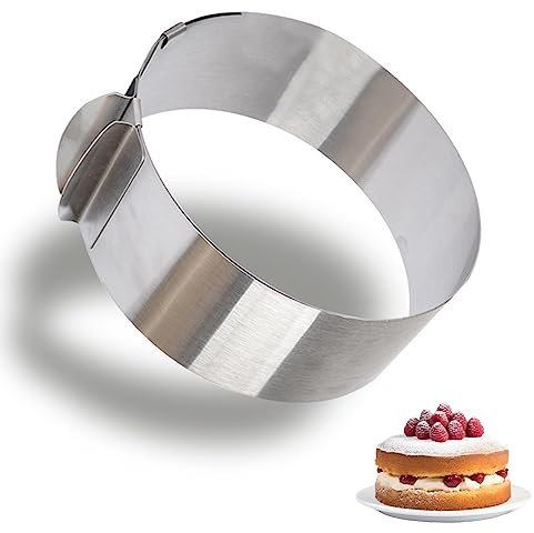 Anello per Torte, Acciaio Inox Stampi per Torte, Stampo Regolabile per Torte Regolabile, Cerchio Torta da 16-30cm, Anello da Forno in Acciaio Inox, per Pan di Spagna, Dolci, Pasticceria, Torte Mousse