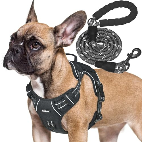 Beebiepet Tactical No Pull Dog Harness with Leash, Medium, Black