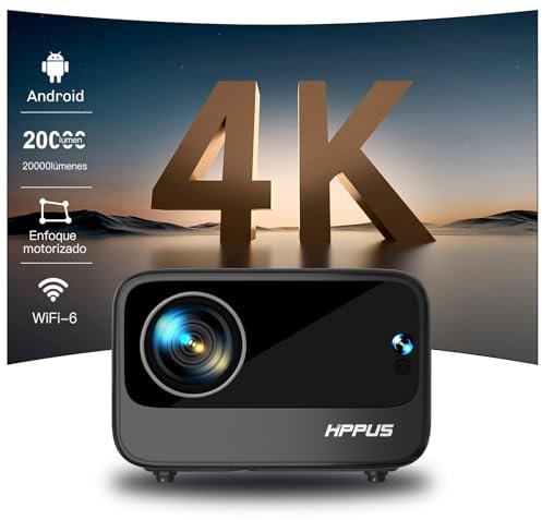Hippus Smart Beamer 4K Heimkino, Elektrischer Fokus Android Projektor 1080P Full HD, WiFi 6 Bluetooth 5.2 Video Minibeamer Handy Kompatibel mit Smartphone Schwarz