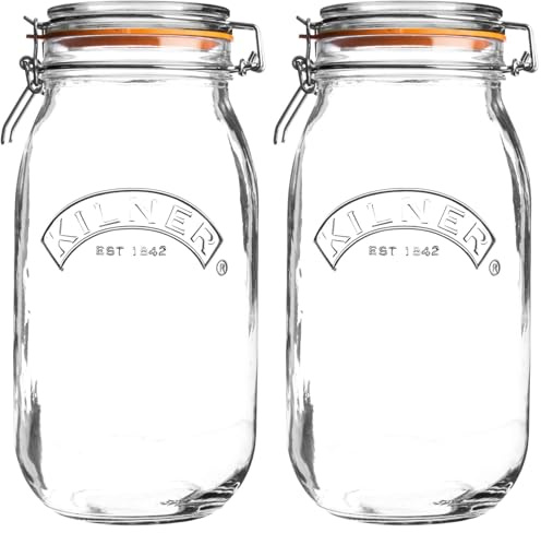 Kilner 2 Litre Round Glass Clip Top Preservation Storage Jar (Pack of 2)