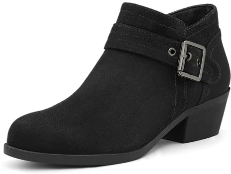 mysoft Women's Ankle Boots Low Chunky Stacked Heel Comfortable Round Toe booties with Side Zipper Shoes