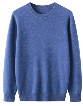Suéter jersey de lana merino para hombre, cuello redondo, manga larga, pullover liso, suave, cálido, prenda superior, azul, XXL