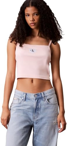 Calvin Klein Women’s Woven Label Rib Tank Top, Pink (Cloud Pink), S