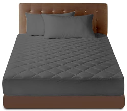 GC GAVENO CAVAILIA Quilted King Size Mattress Protector - 40cm Deep Fitted Mattress Cover - Luxury Breathable & Anti-Allergy Mattress Protector KingBed - Soft & Durable Mattress Protectors - Charcoal
