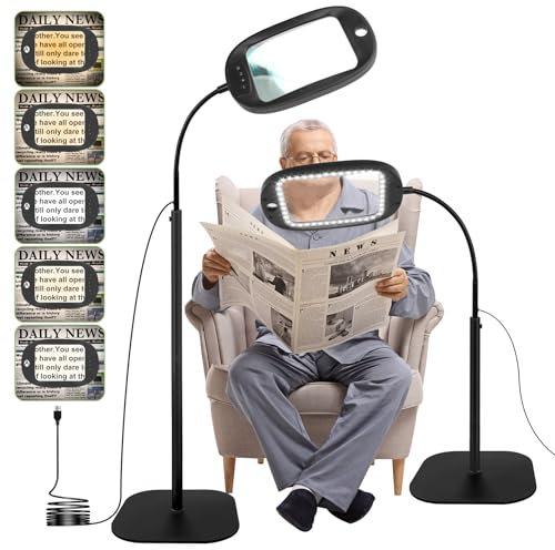 10X Magnifying Glass with Light & Floor-standing, 45 LEDs Desk Lamp, 5 Colour Temperatures, 4 Levels Brightness, Perfect for Diamond Art, Accessories, Hobbies, Crafts, Reading, Close Work