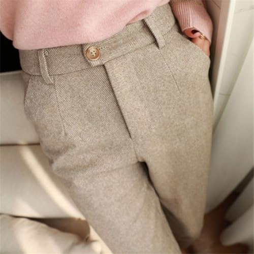 Pantaloni a matita da donna a vita alta a spina di pesce per autunno e primavera (XL albicocca)