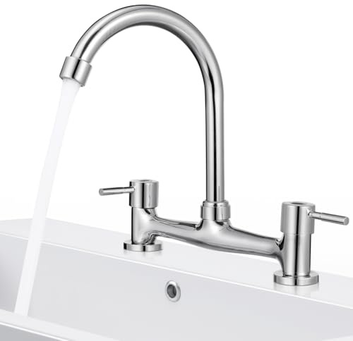 POPETPOP Robinets De Cuisine : Robinets De Lavabo À 2 Trous À Double Levier Pivotant À 360° - Mélangeur Eau Chaude Et Eau Froide Pour Cuisines