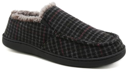 SMajong Zapatillas de Estar por Casa Hombre Invierno Cálido Pantuflas Zapatos con Antideslizante Suelo para Interior y Exterior Negro Rojo 42 EU