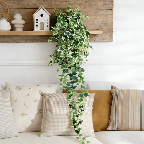 ASOUUNLD Plantas Colgantes Artificiales, Plantas Colgantes de Hiedra Plantas Colgantes Hiedra Verde Artificial para Decoración de Bodas, Balcones, Jardines, Dormitorios y Paredes Interiores (130CM)