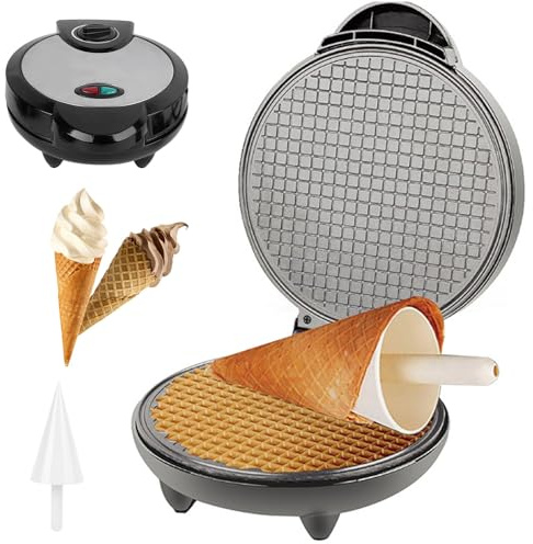 Gaufrier électrique, fabricant de cornets de crème glacée 1200 W, revêtement antiadhésif, chauffage double face, adapté aux restaurants, cafés, collations et petits déjeuners à la maison