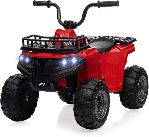 Quad Électrique Enfant 12v,Quad Porteur Moteur Enfants avec 2 Moteurs,Musique,Klaxon,Phares LED,2-4.5km/h,4x4 électrique Enfant poignée,Voiture Électrique Tout Terrain pour Enfant 2-6 Ans(Rouge)