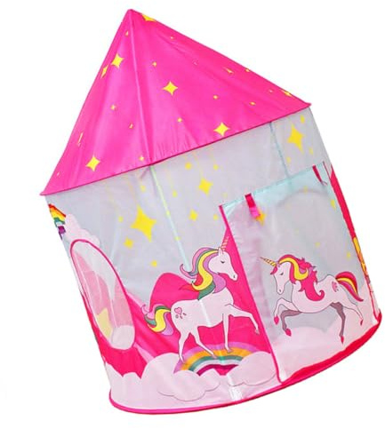 YARNOW Tente de Jeu Licorne pour Garçon et Filles Fenêtres et Porte Enroulable, Yourte Rose Légère et Portable, Aire de Jeux Intérieure pour Chambre D’garçon et Filles, Maisonnette
