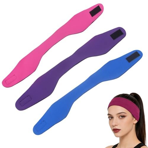 3 PCS Swim Headband, Swimming Headband, Adjustable Elastic Water Activity Head Strap, Earplugs Secure Holder for Adult Swimming Bathing Diving Snorkeling, Comfortable Non-Slip Fit