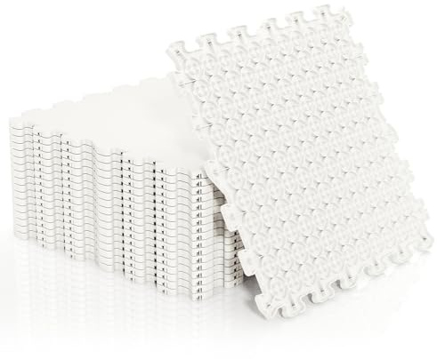 GYMAX 10 PCS/18 PCS Dryland Synthetic Ice Tiles, 46.5cm x 46.5cm Hockey Flooring Tiles, Indoor Outdoor Hockey Shooting Equipment Artificial Ice Mats for Backyards, Homes (10)