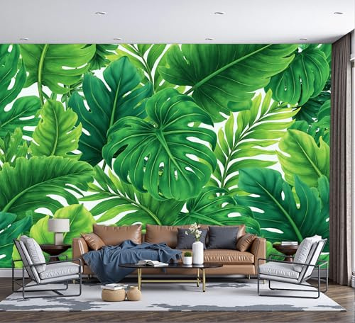 Papel Tapiz Fotográfico Monstera Deliciosa Hojas De Plátano Murales, Póster Fresco Natural Mural De Pared Papel Tapiz Fotográfico, 200x140cm Papels Pintado Tela de Seda Para Sala De Estar Dormitorio