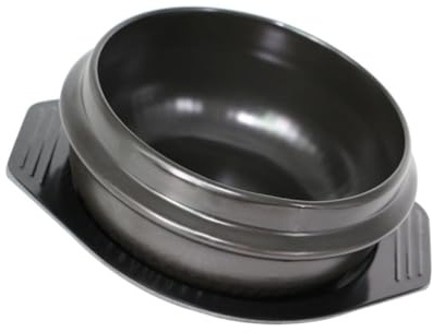 NUSITOU Olla de Cerámica Antiadherente Ligera para Bibimbap Coreano, Cazuela para Estofado Conductividad Térmica Rápida, 1 Set Negro