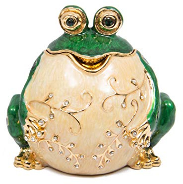 QIFU Hand Painted Enameled Frog Style Decorative Hinged Jewelry Trinket Box Unique Gift for Family
