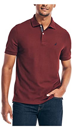 Nautica Men's Classic Short Sleeve Solid Polo Shirt, Royal Burgundy, Medium