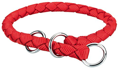 TRIXIE Cavo Zug-Stopp Halsband Größe S: Halsumfang 30–36 cm/ø 12 mm in rot - Hundehalsband aus Gurtband für kleine Hunde, rund geflochten, 144303