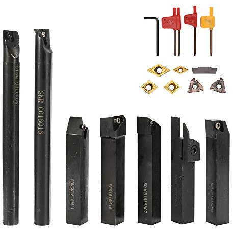 Baugger Outil de Rotation - Tige de 16Mm 7pcs Avec clé à Insérer en Carbure bricolage ensemble métal tour en alésage barre titulaire outil de tournage