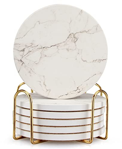 Untersetzer aus weißem Marmor, mit Halter, saugfähig, 6 Stück