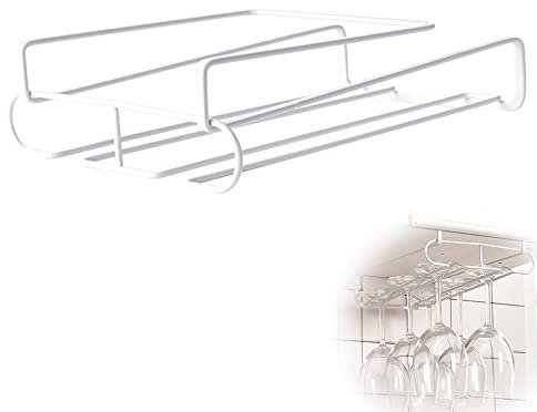 FDDE Portabicchieri Vino, Portabicchieri Vino Sotto L'armadio, Portabicchieri Appendere, Portabicchieri Sospeso, Porta Bicchiere Vino Calici, per Cucina, Bar, Ristorante (Bianco)