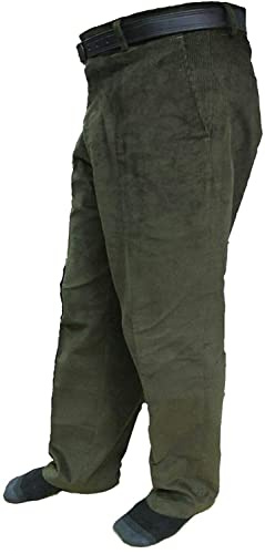 TrendyFashion Pantalon confortable en velours côtelé extensible pour homme avec ceinture à 3 poches, vert olive, 44W x 27L