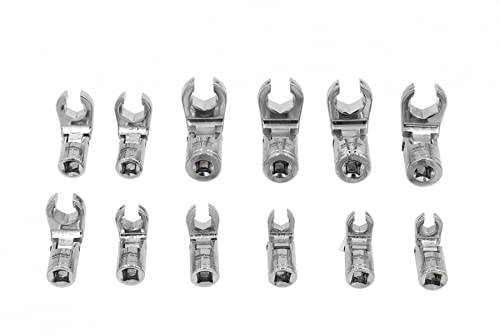 OC-PRO Têtes de Clés à Fourche Articulées à Tuyauter Crowfoot - 12 Pièces - Carré 3/8 - Flexibles jusqu'à 200 Degrés