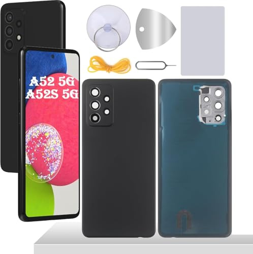 YHX-OU 6,8 Tum Batterilucka för Samsung Galaxy A52 5G Bakre batteriskydd bakstycke Ersättningsskydd baksida glas ersättningsset + verktyg(svart)
