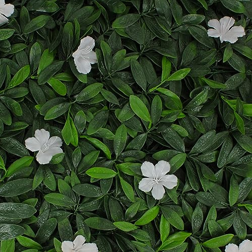3rd Street Inn Greenery Panel - Artificial Hedge Wall - Fake Plant Wall Backdrop - Privacy Screen - Interlocking Panels - Indoor Outdoor Décor (12, White Cuckoo Flower)