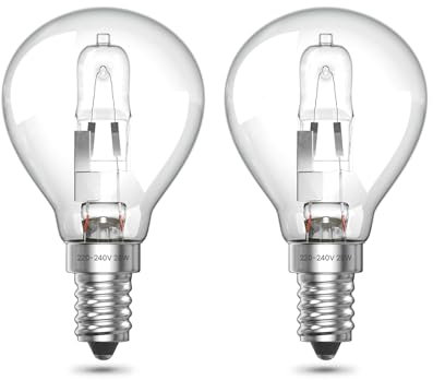Luxvista E14 Golf Ball Light Bulb Dimmable, 28W G45 SES Small Edison Screw Mini Globe Light Bulb Warm White 2700K, E14 Classic Clear Round Eco Halogen Bulbs, 2-Pack