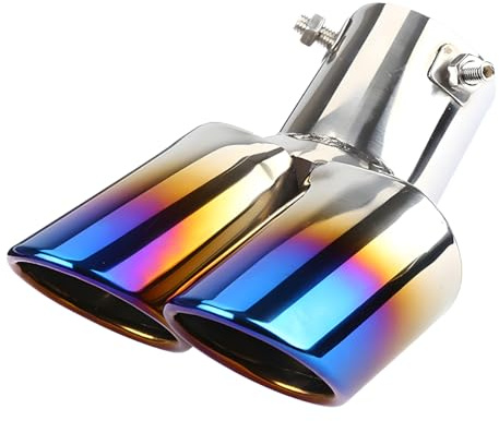CGEAMDY Auto Silenziatore Tubo Scarico, Universale Terminale Scarico Silenziatore Doppio, Silenziatore Scarico Acciaio Inossidabile Uscita Doppia, Veicolo Doppia Uscita Scappamento(Blu)