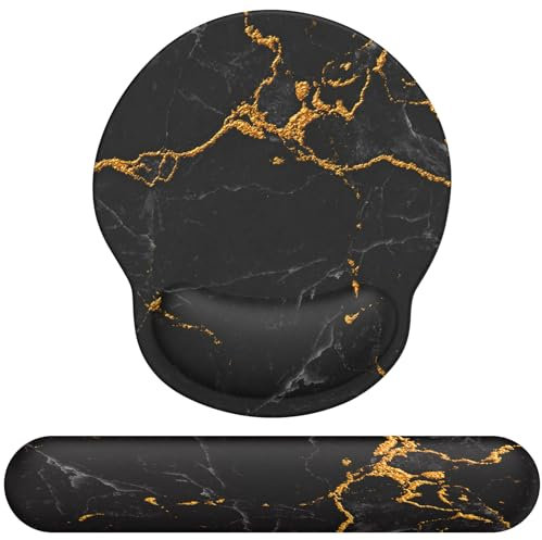 Giecy Keyboard Mouse Wrist Rest Set, Ergonomic Mouse Mat Wrist Support Pad with Non-Slip Base & Memory Foam Pain Relief for Home Office Computer Laptops, Gaming, Typing (Black Marble Set)