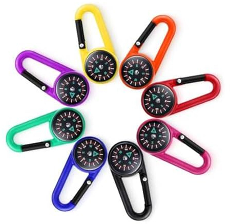Kompass Mit Karabinerhaken Kompass Schlüsselanhänger Mini Kompass kompass Outdoor Kompass Kinder Nautischer Kompass Kompass Klein Schlüsselhalter mit Kompass Kompass Karabiner Geschenke für Kinder,8PC