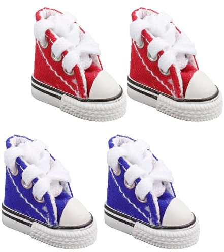 Luckious Mini Canvas Shoes: Cute Fingerboard Shoes, BJD Doll Accessories, Cotton Doll Decoration, Children's Gifts, Fingerplay Breakdancing (Red+Blue)