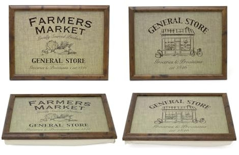 General Store - Bandeja de regazo con cojín | Bandeja grande acolchada para comer | Bandejas acolchadas para regazo con cojín de puf - 43 x 32 cm