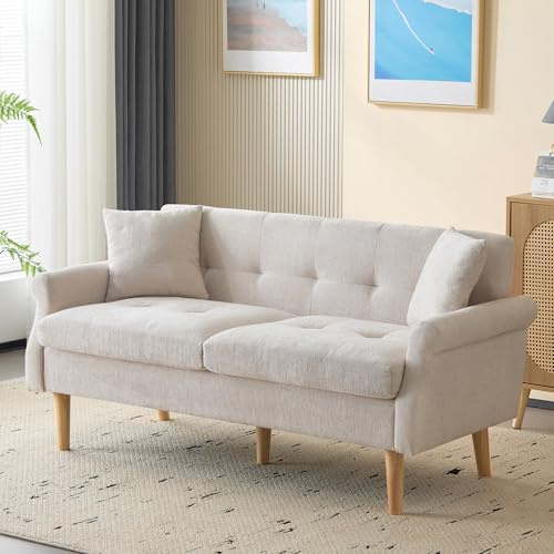 KUAKE Divano Design Moderno a 2 Posti, Divano Imbottito in Stoffa di Chenille, Divano con Cuscini Spessi, Adatto per Soggiorno, Camera da Letto, Appartamento, ecc (Beige)