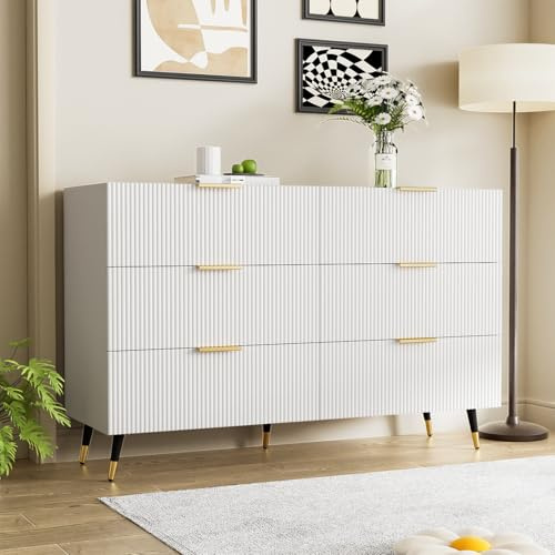 YGHQAP Cómoda blanca con 6 cajones, aparador para salón, cómoda de esquina moderna para dormitorio, salón, estudio, pasillo (blanco)