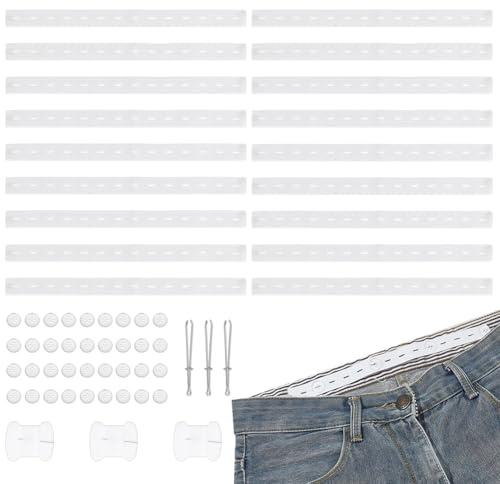 PH PandaHall 18 st byxmidjetränare justerbara elastiska sömnadsband med 12 knappar 20 mm breda vita elastiska midjeknappar kit midjetränare verktyg för gör-det-själv midjeband byxhantverk, 25,7 cm