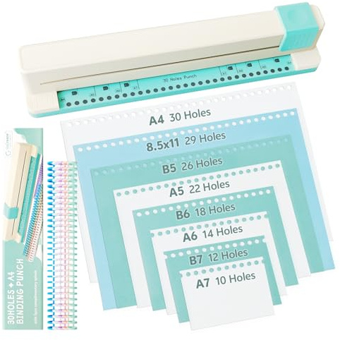 30 Hole Punch Binding Machine Heavy Duty Paper Puncher Extra Binding Spirals for Making Multiple Size Notebooks Planners Office Documents